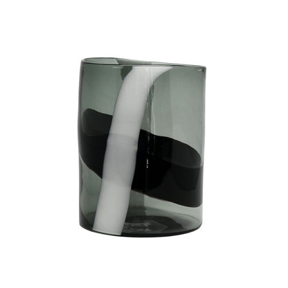 Black and white glass vase with cylindrical contemporary design
