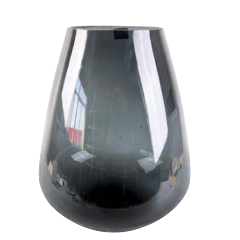 Eclectic extra-large bulb vase in grey smoked mouthblown glass with a smooth glossy finish