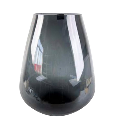 Eclectic extra-large bulb vase in grey smoked mouthblown glass with a smooth glossy finish