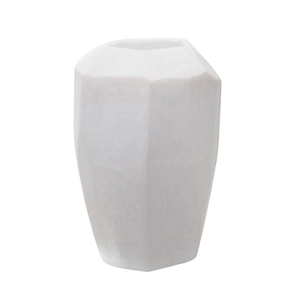Eclectic Guaxs Cubistic tall opal white mouth-blown glass vase with a hand-cut faceted matte finish