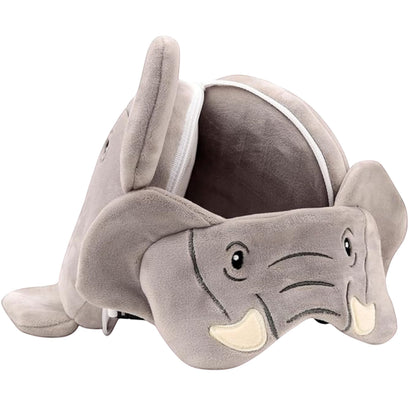 Eclectic Janu the Elephant 2-in-1 plush travel pillow and matching eye mask in soft grey polyester spandex