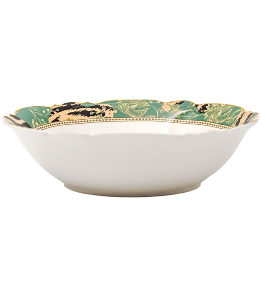 Eclectic Jenna Clifford Botanica Rose Bowl in white new bone china with green and black floral rim detailing