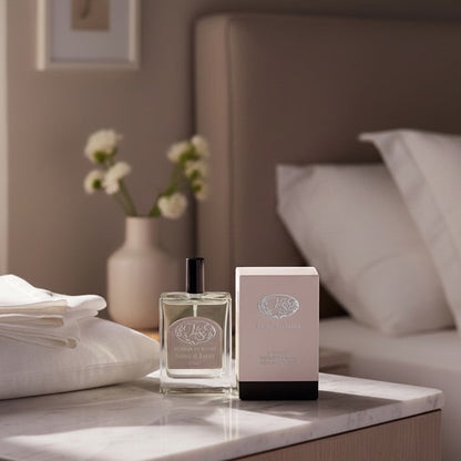 Eclectic La Provence bergamot and lemon room and linen mist in a square glass bottle with pewter emblem and gift box.