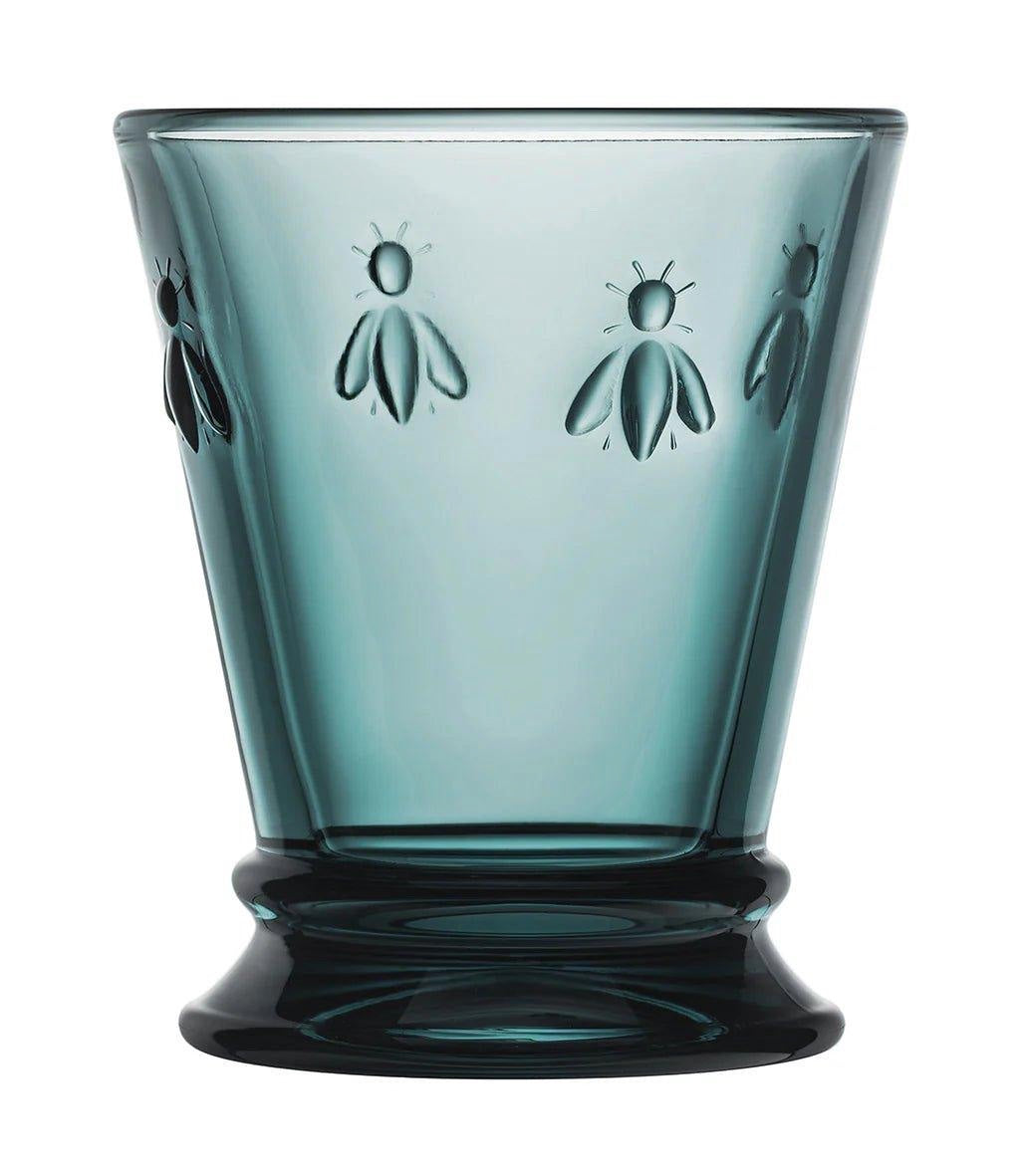 Eclectic La Rochère Abeille French Bee tumbler in deep blue pressed glass with iconic raised bee motif