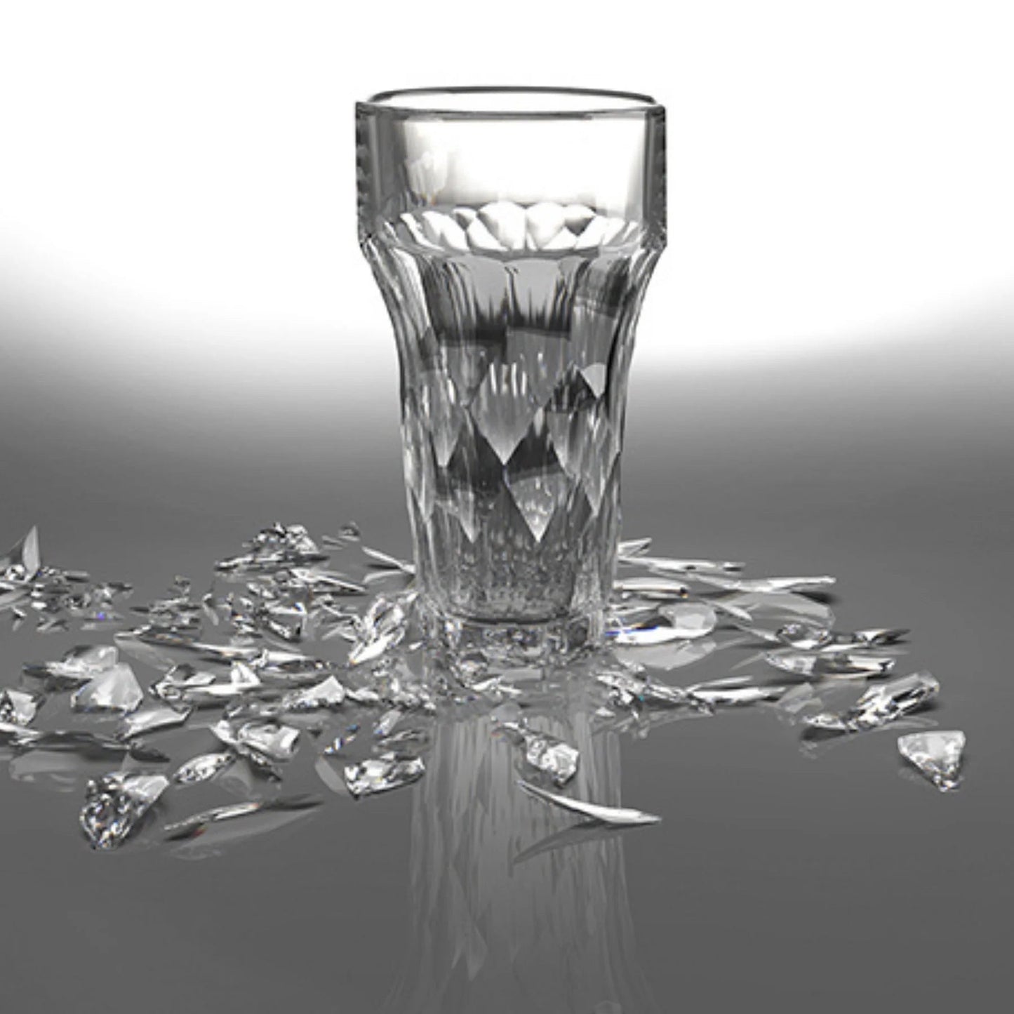 Eclectic La Rochère Silex clear pressed glass beer glass with faceted industrial design on a reflective surface.