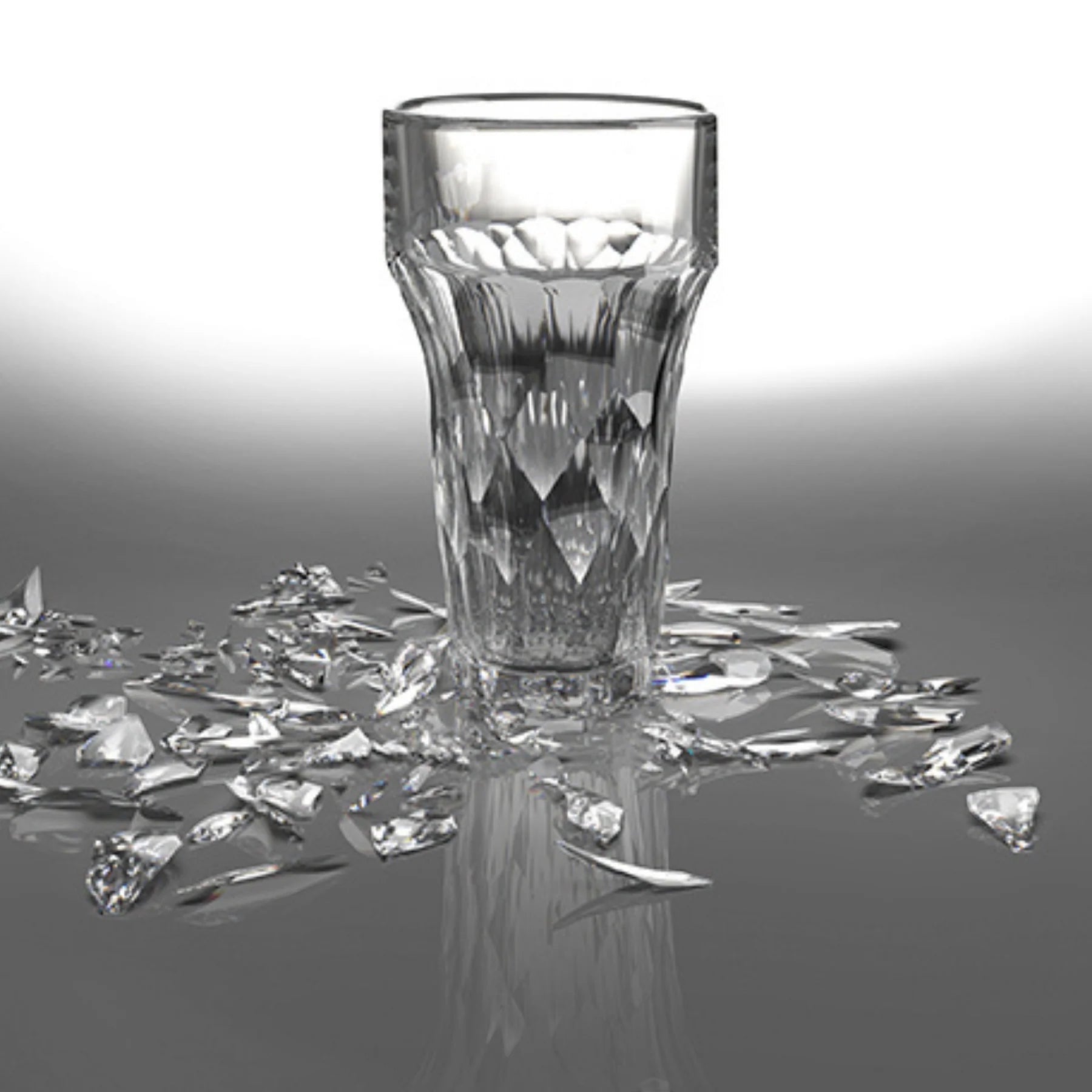 Eclectic La Rochère Silex clear pressed glass beer glass with faceted industrial design on a reflective surface.