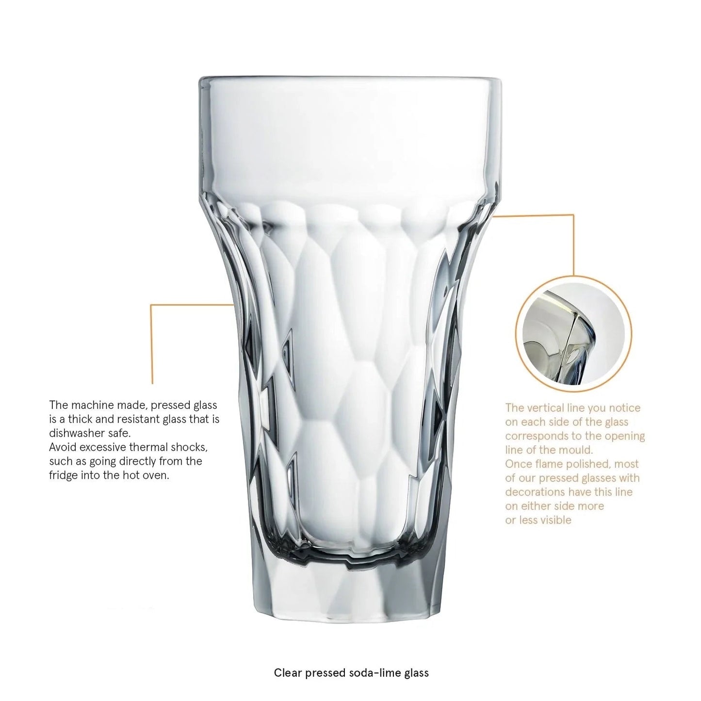 Eclectic La Rochère Silex clear pressed glass beer glass with textured geometric design and durable construction.