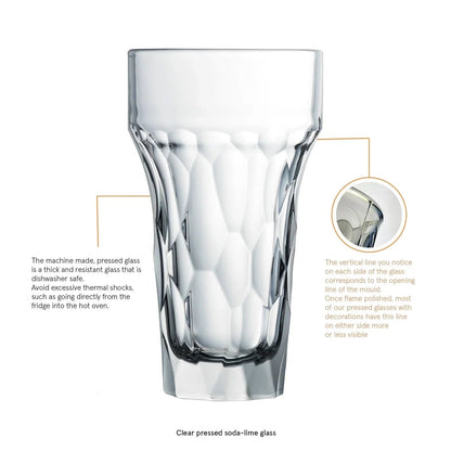 Eclectic La Rochère Silex clear pressed glass beer glass with textured geometric design and durable construction.