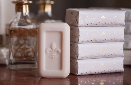 Eclectic La Savonnerie Royale Le Bassin de Neptune ivory soap bar with fleur-de-lys embossing and elegant packaging