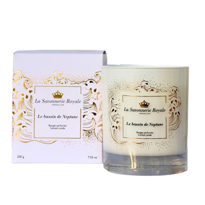 Eclectic La Savonnerie Royale Le Bassin de Neptune scented candle in an ornate white glass vessel with matching box.