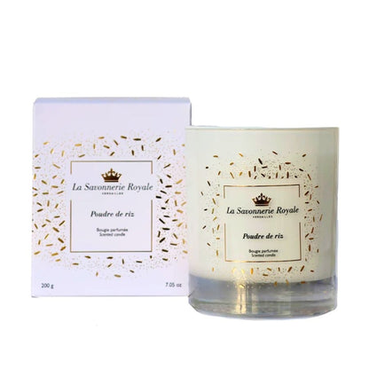 Eclectic La Savonnerie Royale Poudre de Riz scented candle in a decorative glass vessel with matching white box