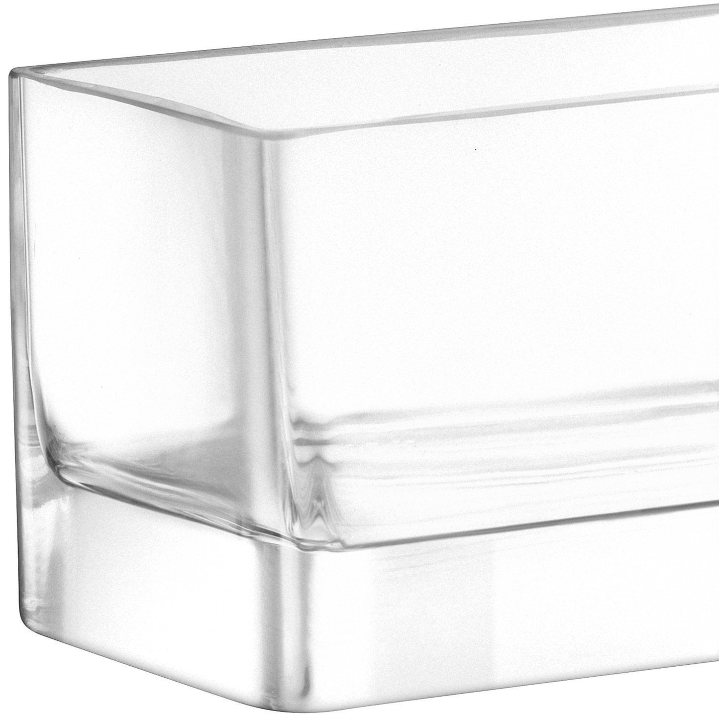 Eclectic LSA International modular clear glass centrepiece tray with a polished rectangular architectural design.