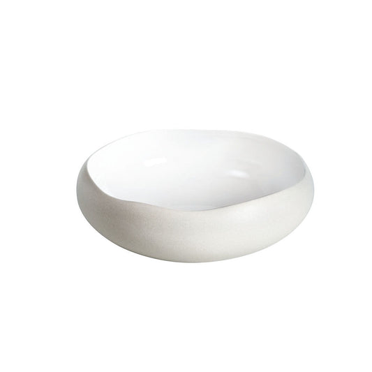 Eclectic Médard de Noblat Oslo stoneware serving bowl with a matte linen exterior and glossy white interior