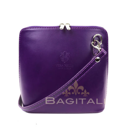 Eclectic Mini Milano purple smooth leather crossbody bag with silver hardware and detachable strap