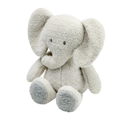 Eclectic Nattou grey plush elephant toy with soft textured fur and embroidered features for babies