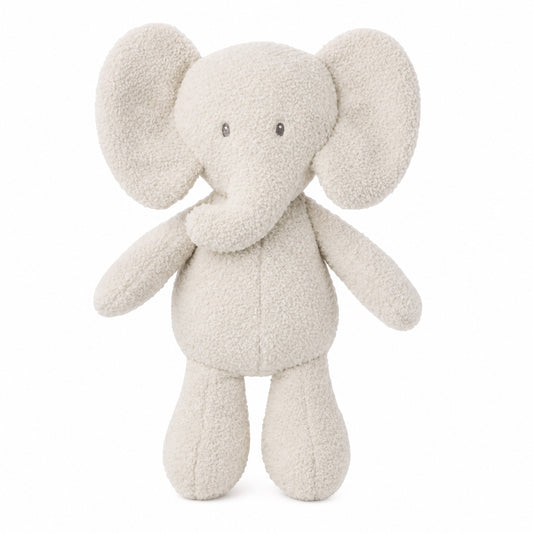 Eclectic Nattou grey plush elephant toy with soft textured fabric and embroidered features for babies