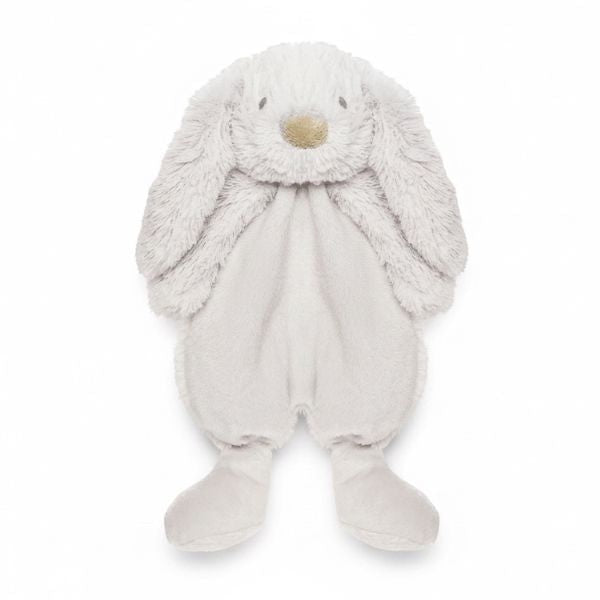 Eclectic Peluche grey bunny dou dou with soft plush fabric, floppy ears, and a sweet expression for baby comfort.