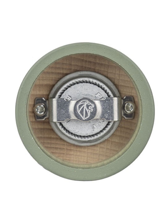 Top view of the Eclectic Peugeot Boreal pepper mill in fern green beechwood with a steel grinding mechanism