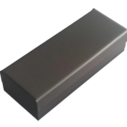 Eclectic stainless steel pizza cutter and server presented in a sleek, rectangular black gift box.