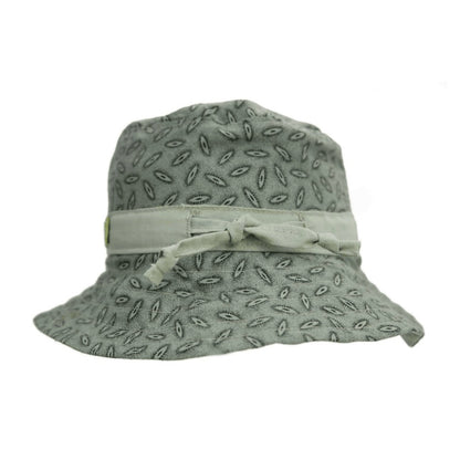 Eclectic Pop It On Will kids bucket hat in sage green patterned cotton with an adjustable tie for a secure fit.