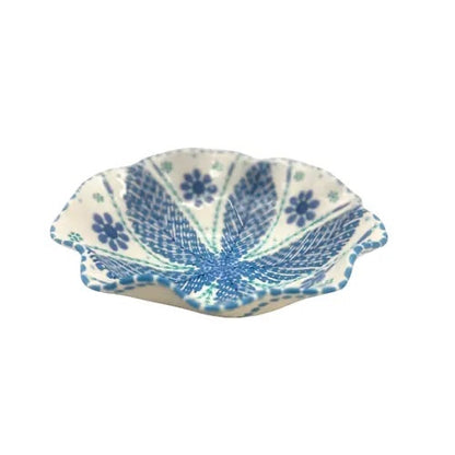 Eclectic Poppy ceramic pasta bowl with blue floral pattern and scalloped edges for elegant dining