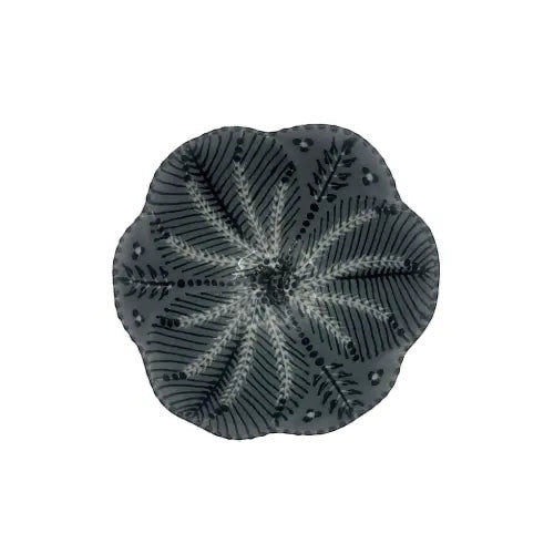 Eclectic Potterseed ceramic Poppy sweetie bowl with hand-painted dark grey floral motif and scalloped edge