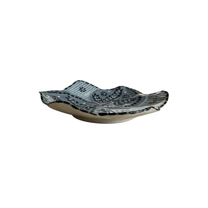 Eclectic Potterseed tulip cocktail plate in ceramic with a hand-painted black and white floral pattern