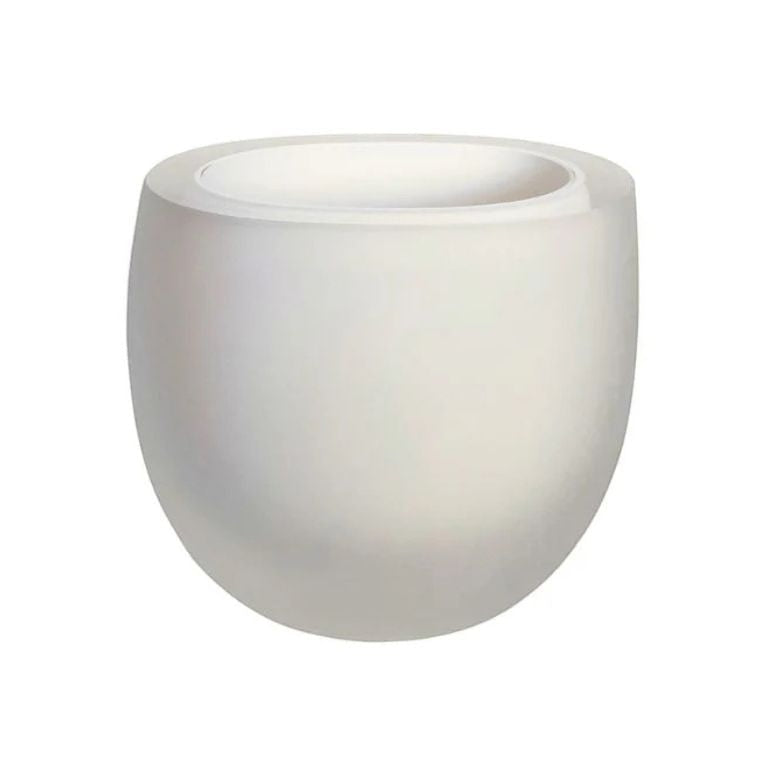 Eclectic Quartz rounded glass vase in frosted white with a smooth, minimalist organic silhouette.