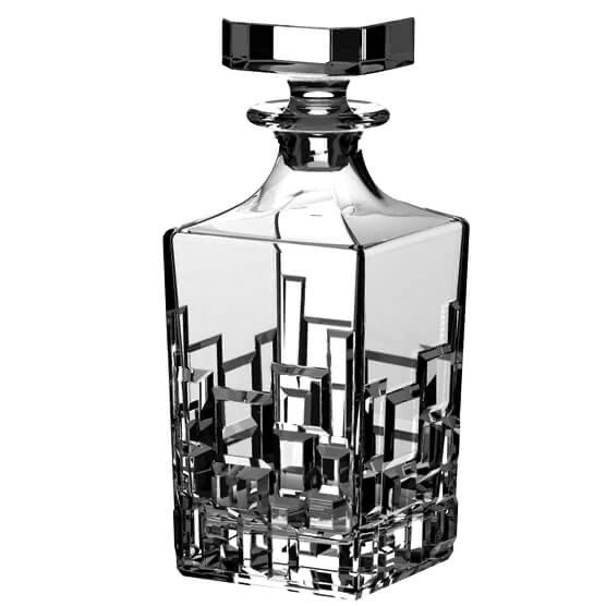 Eclectic RCR Etna crystal whisky decanter featuring a geometric cut pattern and clear glass finish.