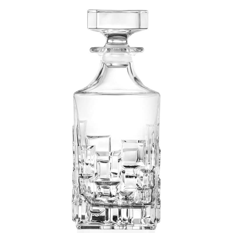 Eclectic RCR Etna crystal whisky decanter with geometric cut patterns and a clear glass stopper