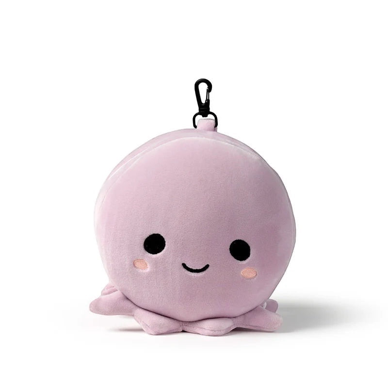 Eclectic Relaxeazzz Wendy the Octopus plush travel pillow in soft light purple with a convenient black travel clip.