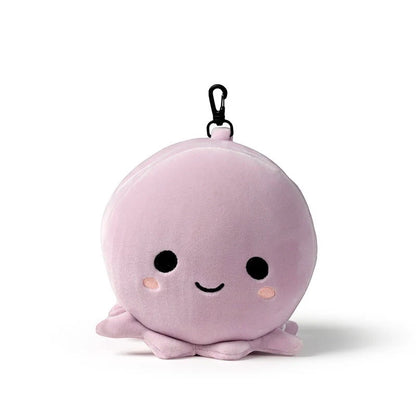 Eclectic Relaxeazzz Wendy the Octopus plush travel pillow in soft light purple with a convenient black travel clip.