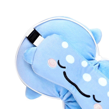 Eclectic Relaxeazzz Aoi the Whale Shark blue plush travel pillow with matching eye mask and clip attachment