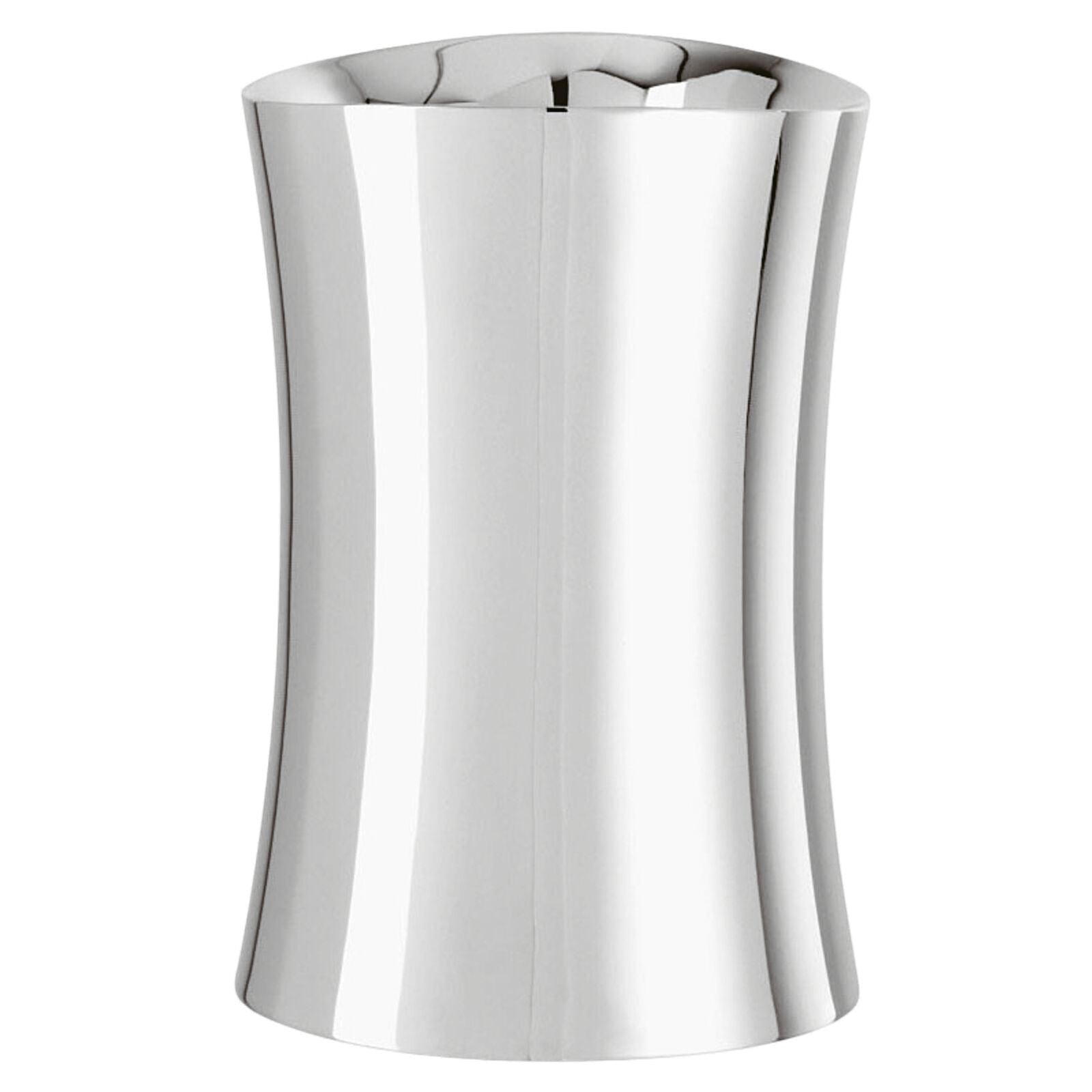 Eclectic Sambonet Bamboo insulated wine cooler in polished mirror-finish stainless steel with an elegant oval shape.