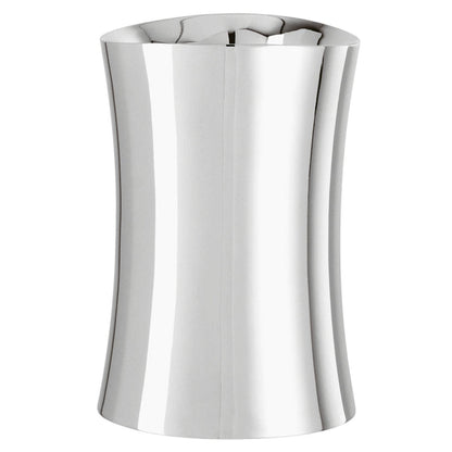 Eclectic Sambonet Bamboo insulated wine cooler in polished mirror-finish stainless steel with an elegant oval shape.