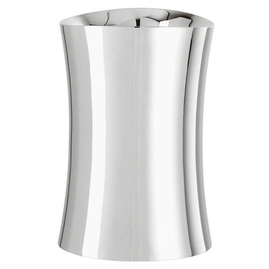 Eclectic Sambonet Bamboo insulated wine cooler in polished mirror-finish stainless steel with an elegant oval shape.