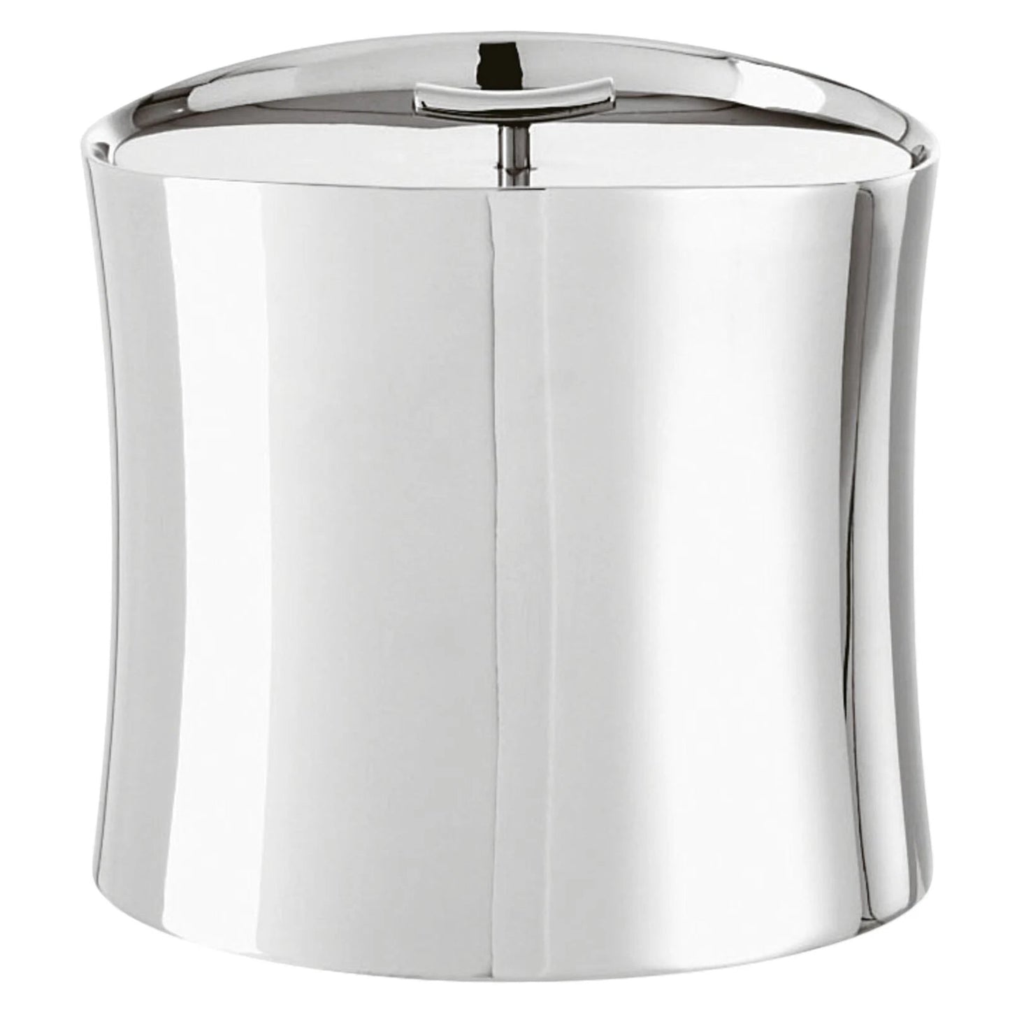 Eclectic Sambonet Bamboo insulated ice bucket in mirror-polished stainless steel with a sleek oval lid