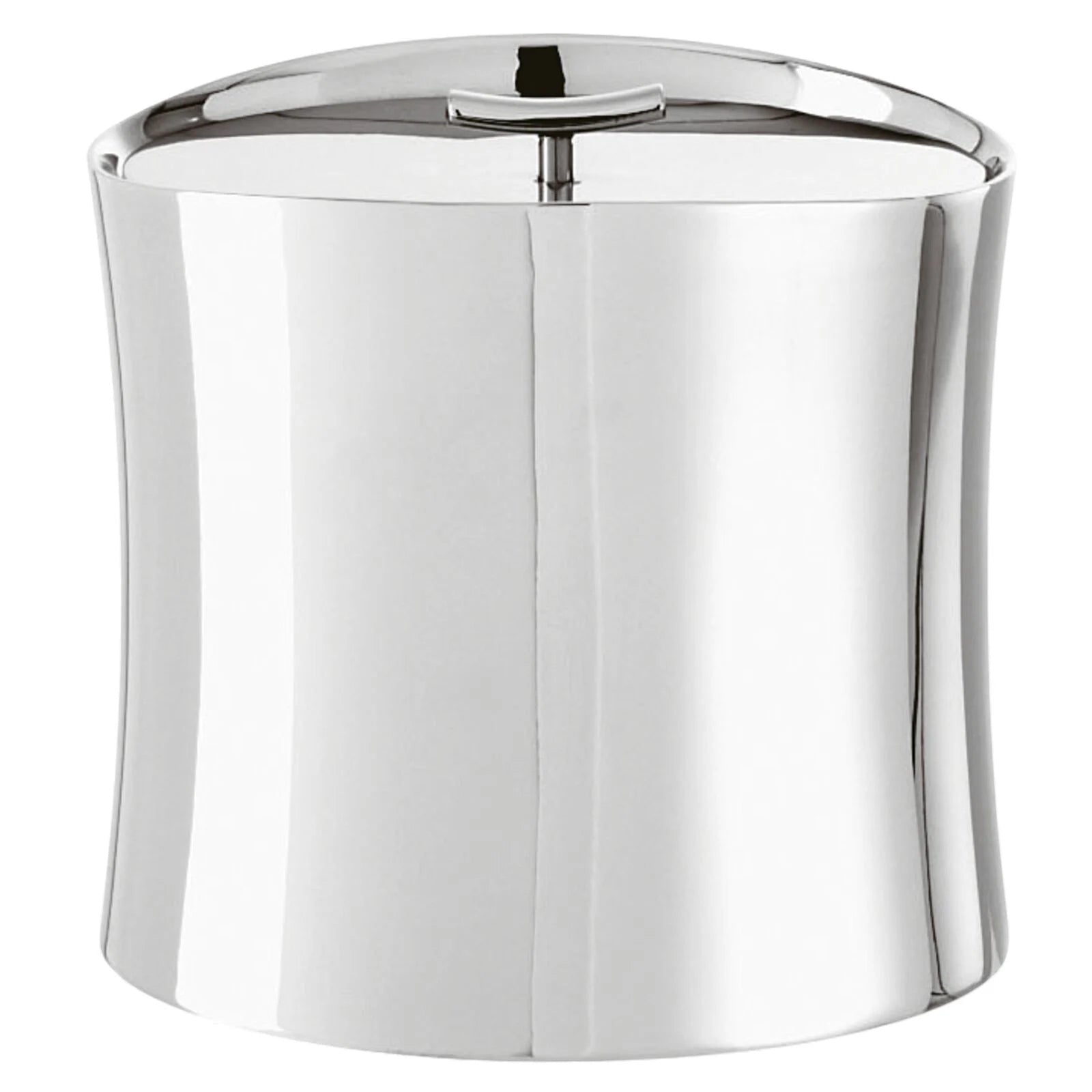 Eclectic Sambonet Bamboo insulated ice bucket in mirror-polished stainless steel with a sleek oval lid