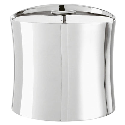 Eclectic Sambonet Bamboo insulated ice bucket in mirror-polished stainless steel with a sleek oval lid
