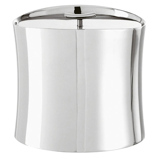 Eclectic Sambonet Bamboo insulated ice bucket in mirror-polished stainless steel with a sleek oval lid