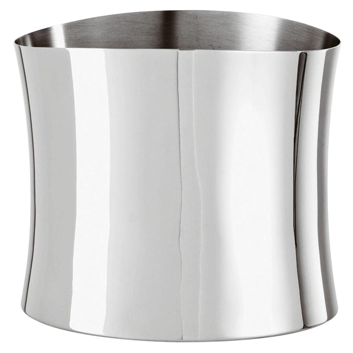 Eclectic Sambonet Bamboo mirror-polished stainless steel wine cooler with a sculptural oval silhouette.