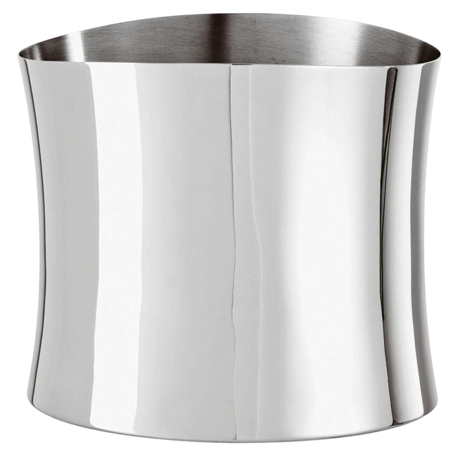 Eclectic Sambonet Bamboo mirror-polished stainless steel wine cooler with a sculptural oval silhouette.