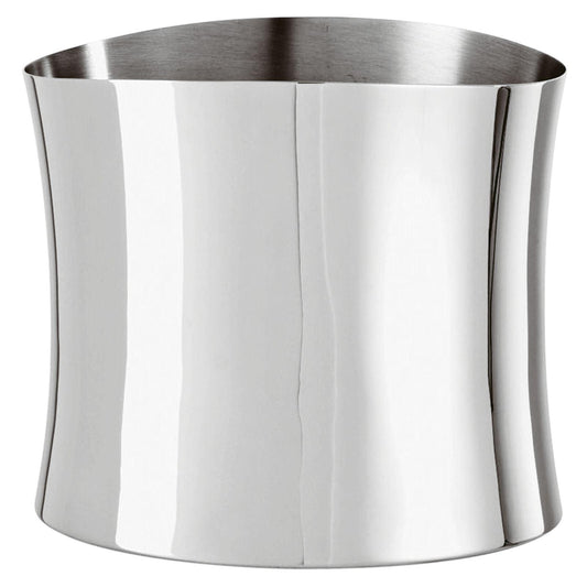 Eclectic Sambonet Bamboo mirror-polished stainless steel wine cooler with a sculptural oval silhouette.