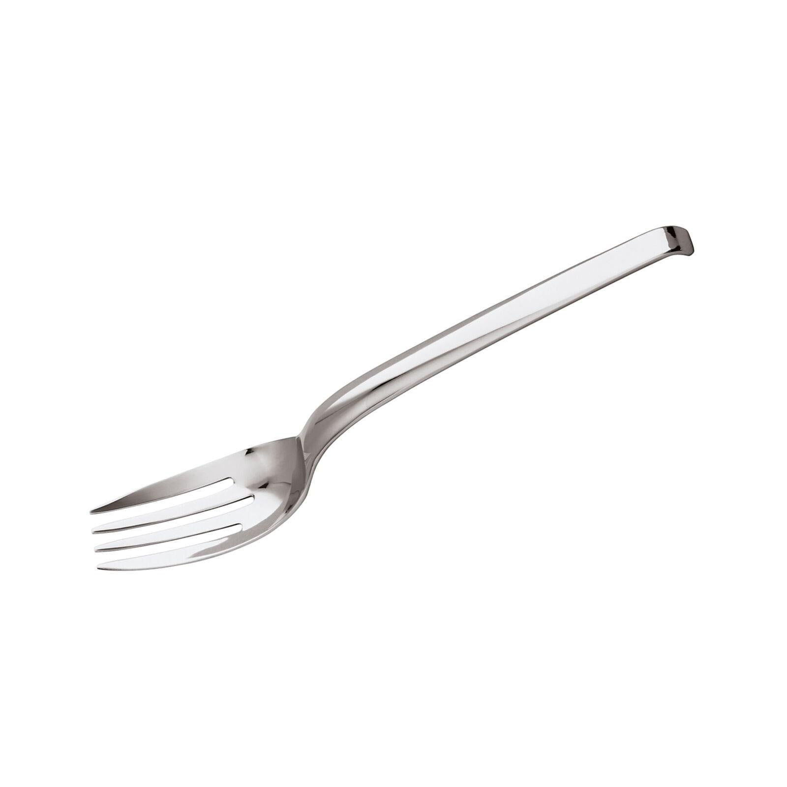 Eclectic Sambonet Living 39cm serving fork in polished mirror stainless steel with four prongs and elongated handle