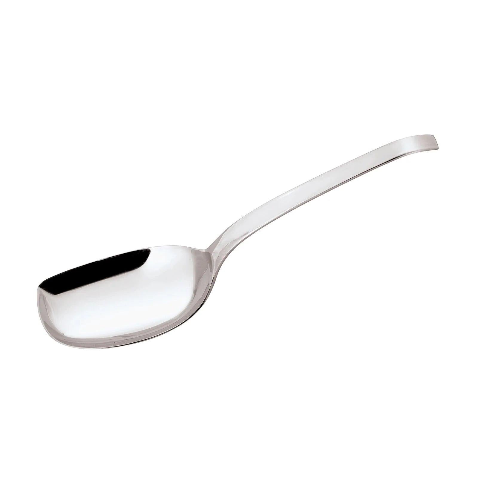 Eclectic Sambonet Living rice spoon in polished 18/10 stainless steel with a wide, contoured bowl for serving.