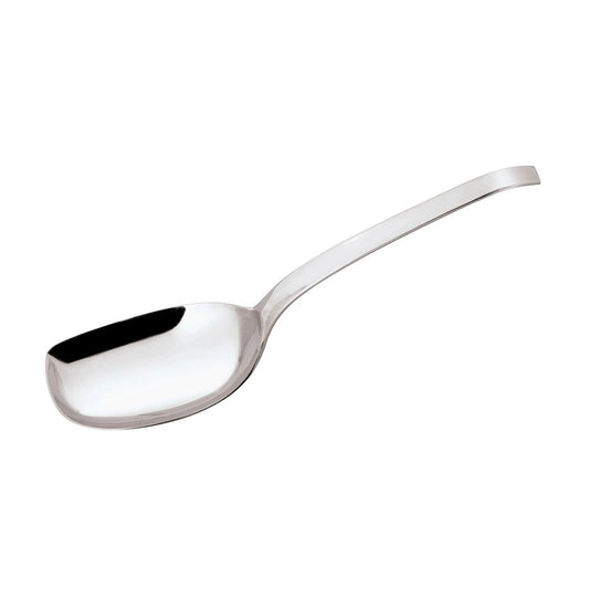 Eclectic Sambonet Living rice spoon in polished 18/10 stainless steel with a wide, contoured bowl for serving.