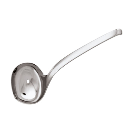 Eclectic Sambonet Living 16 cm sauce ladle in polished mirror-finish 18/10 stainless steel with architectural lines.