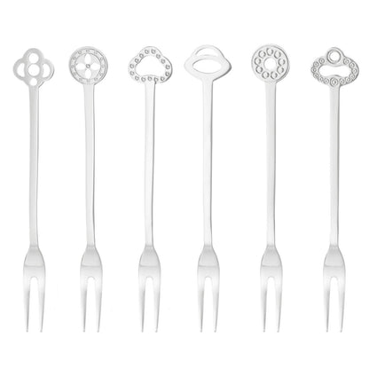 Eclectic Sambonet Party mirror-finish stainless steel appetizer forks with unique decorative terminals in a set of 6.