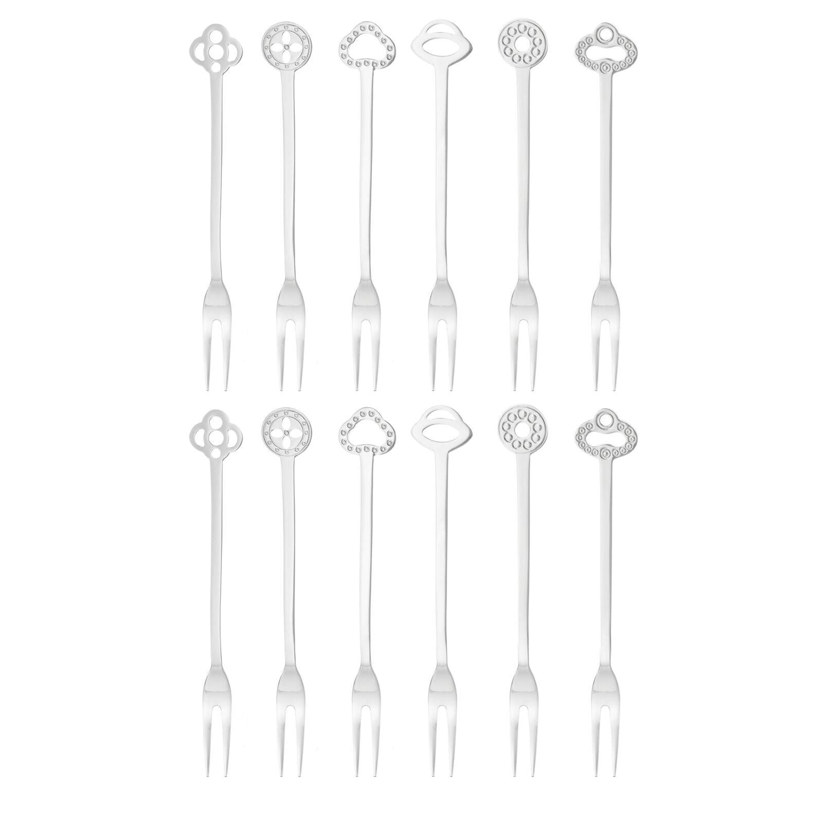 Eclectic Sambonet Party mirror-finish stainless steel appetizer fork set with unique decorative amulet terminals