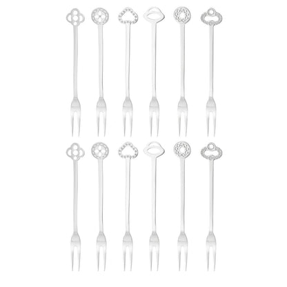 Eclectic Sambonet Party mirror-finish stainless steel appetizer fork set with unique decorative amulet terminals